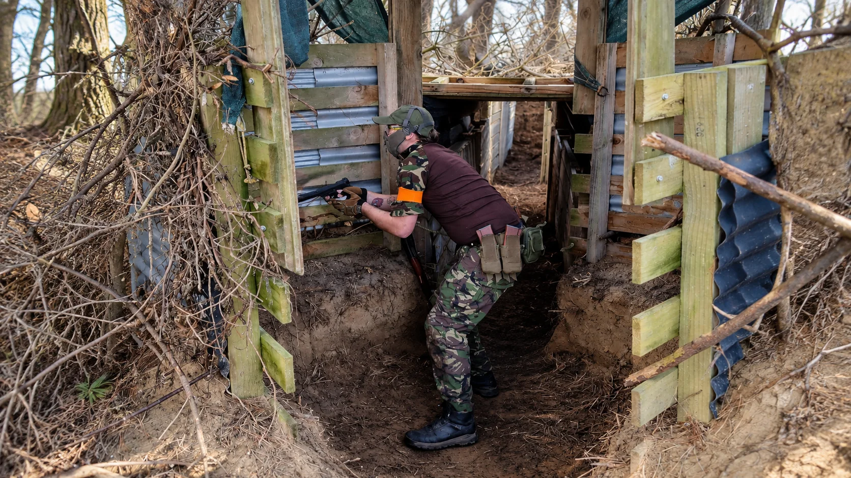 Player moving through a trench-like structure